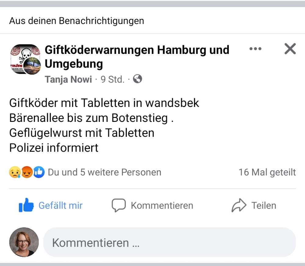 Giftköder-Wurststücke mit Tabletten-Profilbild