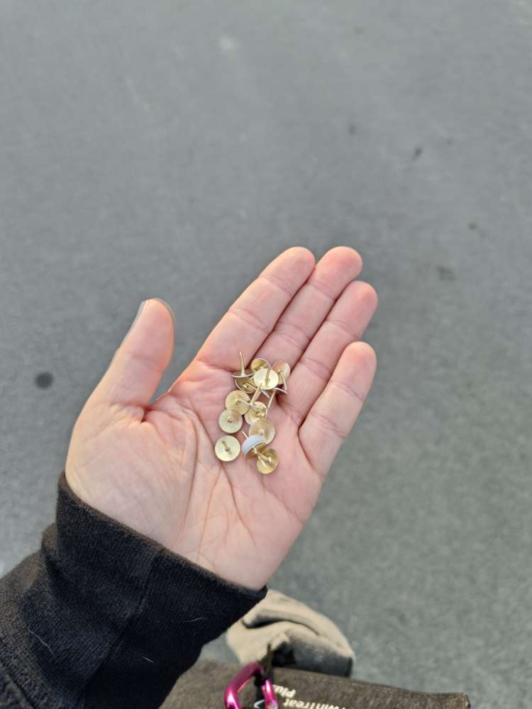 Giftköder-Reißzwecken auf dem Fahrradweg-Profilbild