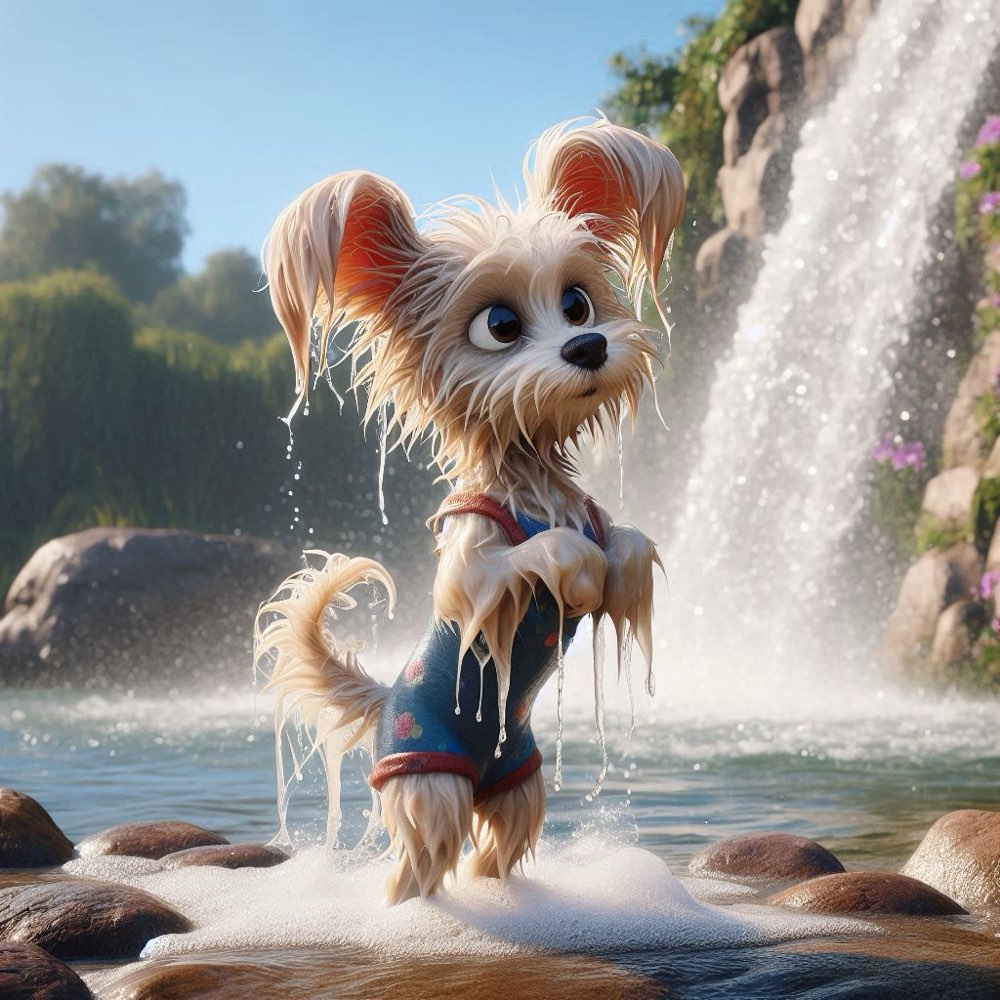 78. KI Wettbewerb: Dein Hund und ein Wasserfall Banner