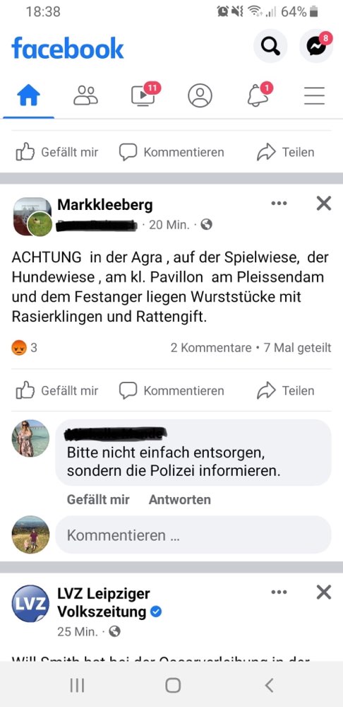 Giftköder-Würstchen mit Rasierklingen und Gift-Profilbild
