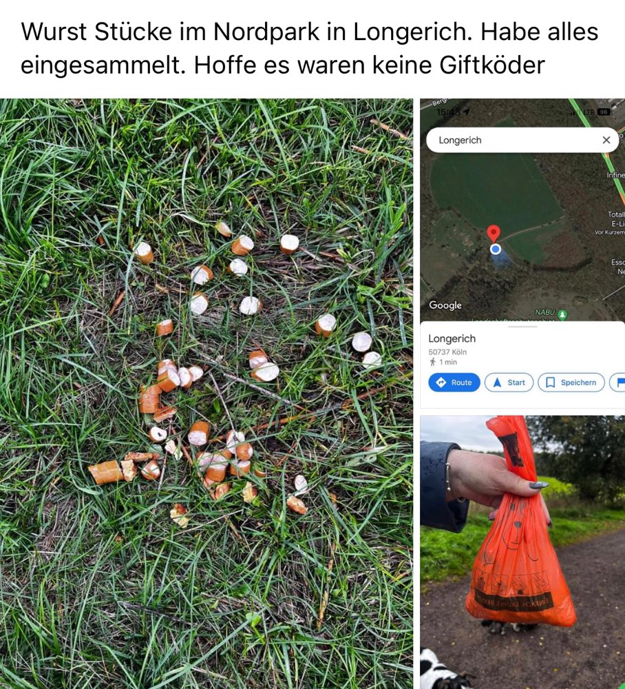 Giftköder-Wurststücke im Nordpark-Profilbild