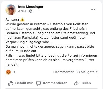 Giftköder-Polizei informiert über ausgelegtes Futter-Profilbild