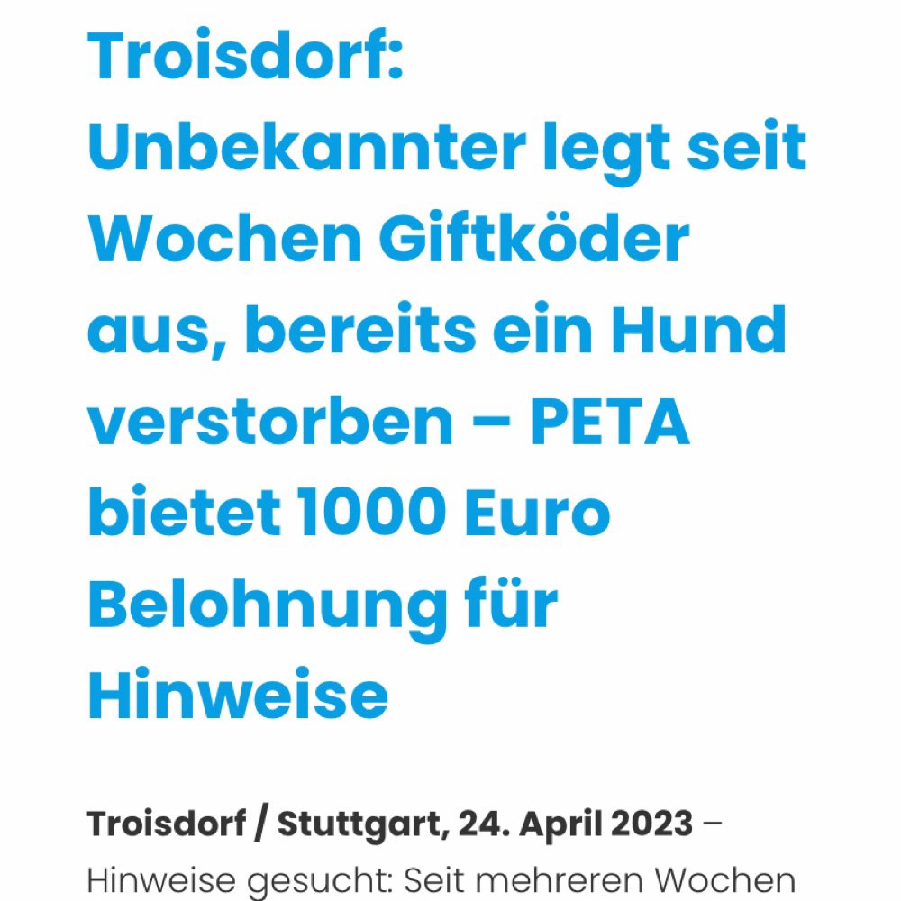 Giftköder-Warnung auch von PETA-Profilbild