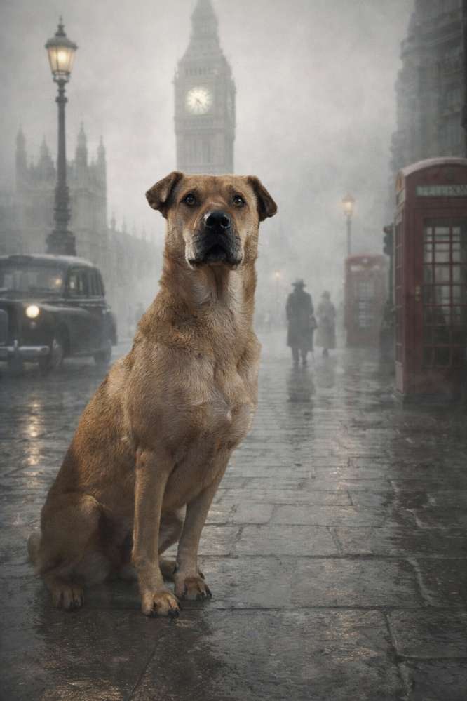 KI - dein Hund in London in den 50er Jahren Banner