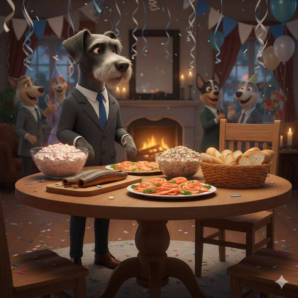 KI Wettbewerb Nr. 43: dein Hund und... der Silvester Schmaus 🍽 Banner