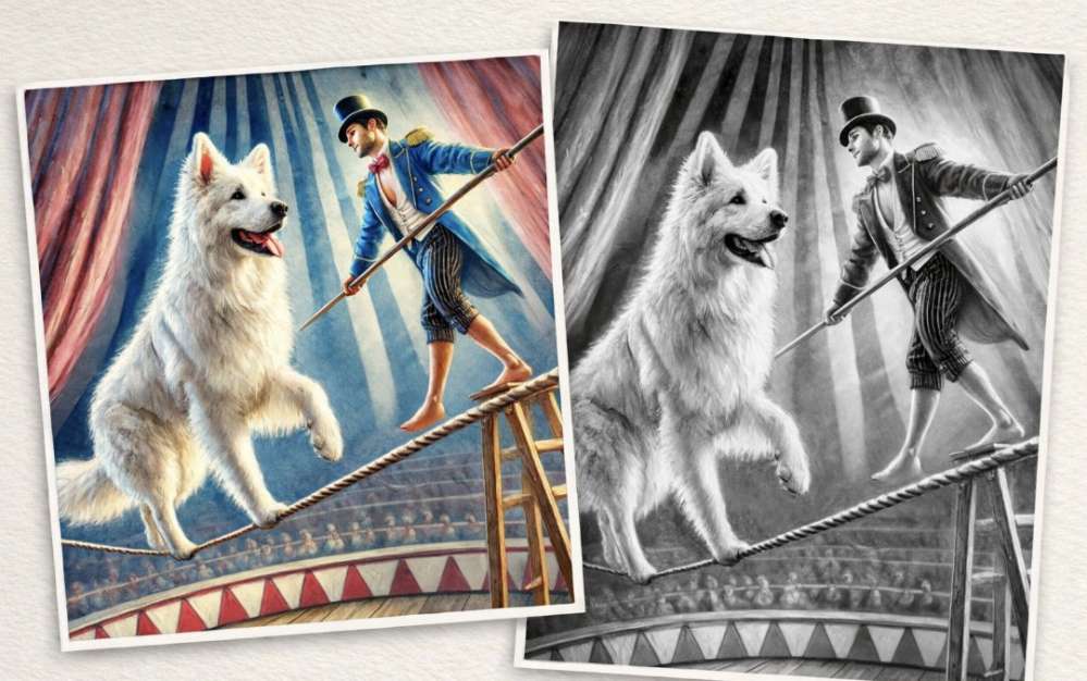 30.KI Wettbewerb: Dasselbe Bild in Farbe und Schwarz-Weiß Banner